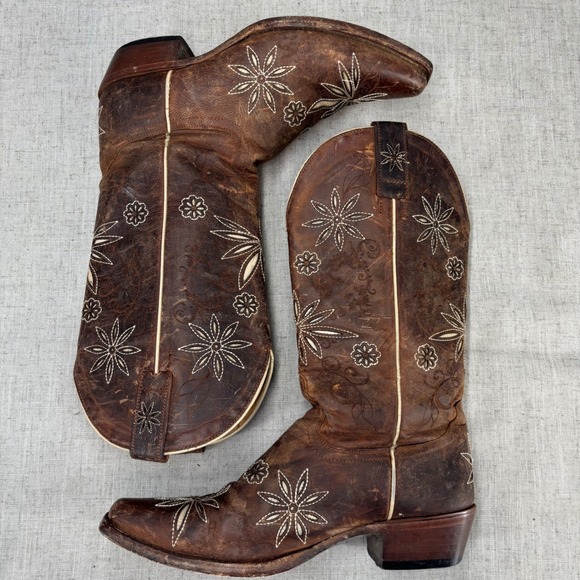 Shyanne Daisy Mae Cowboy Boots Brown Leather Stitching Tooled Women's Size 6.5 - Picture 10 of 11